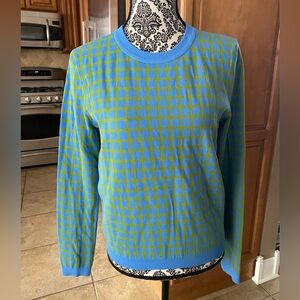 Tory Sport Blue and Green Grid Crewneck Sweater